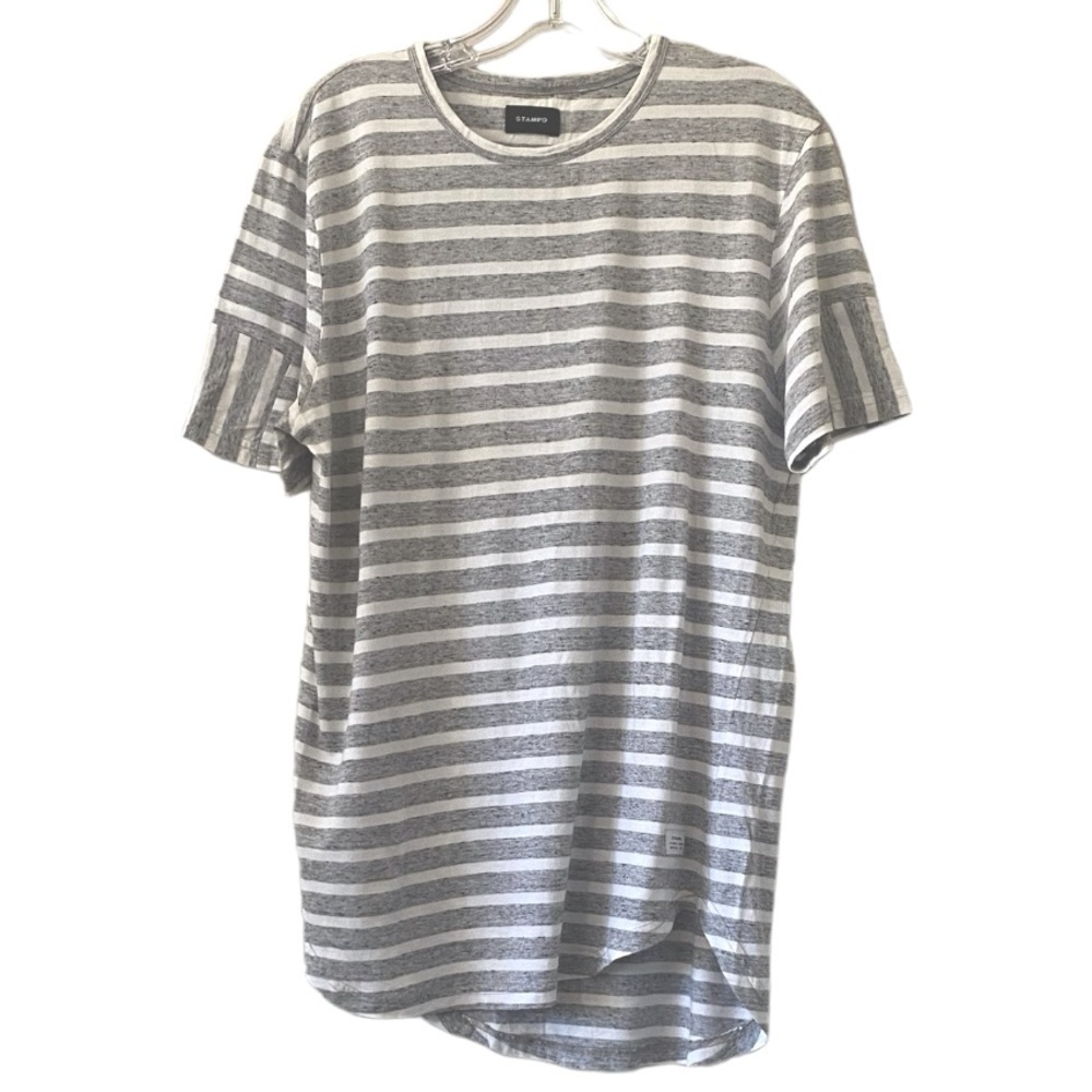 STAMPD Striped White Speckled Gray Cotton Short SleeveTunic Shirt